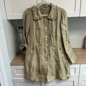Nic+Zoe Metallic Utility Jacket Womens L Gold Ruffle Collar Roll Tab Sleeve